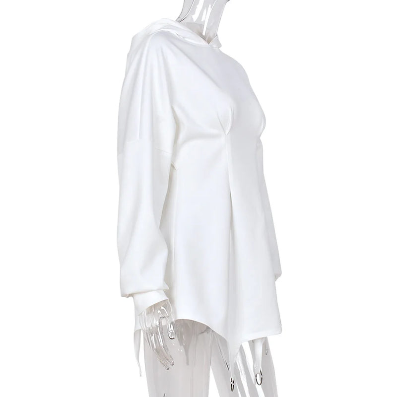 Tossy 2024 moda vestido com capuz para mulheres branco cintura envoltório bodycon mini vestido primavera manga longa hoodies vestidos de moletom