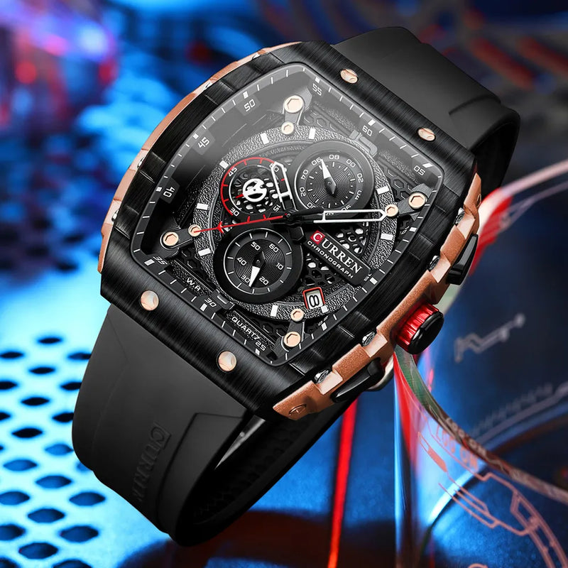CURREN Top Marca Relógios Masculinos Luxo Quadrado Quartzo Relógio de Pulso À Prova D 'Água Luminosa Cronógrafo Relógio para Homens Data Relógio