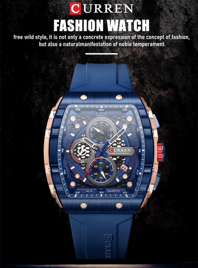 CURREN Top Marca Relógios Masculinos Luxo Quadrado Quartzo Relógio de Pulso À Prova D 'Água Luminosa Cronógrafo Relógio para Homens Data Relógio