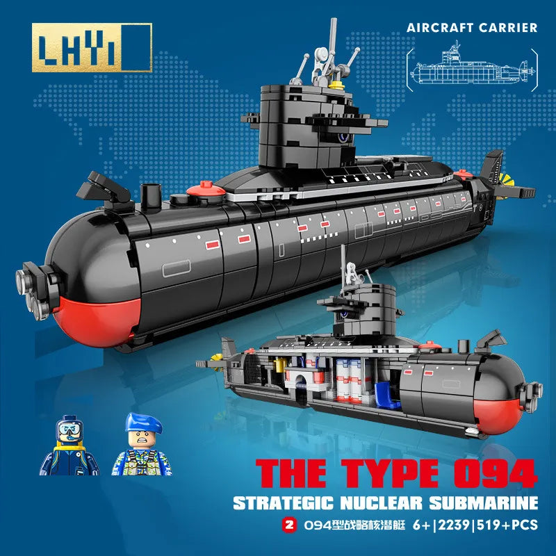 Militar o tipo 094 estratégico nuclear submarino blocos de construção kit clássico navios navais navio guerra barco tijolos modelo crianças brinquedos