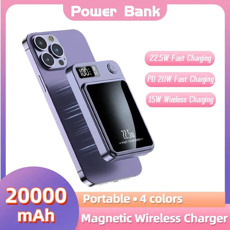 Novo carregador magnético sem fio power bank 20000mah carregamento super rápido powerbank para samsung xiaomi carregador de indução portátil