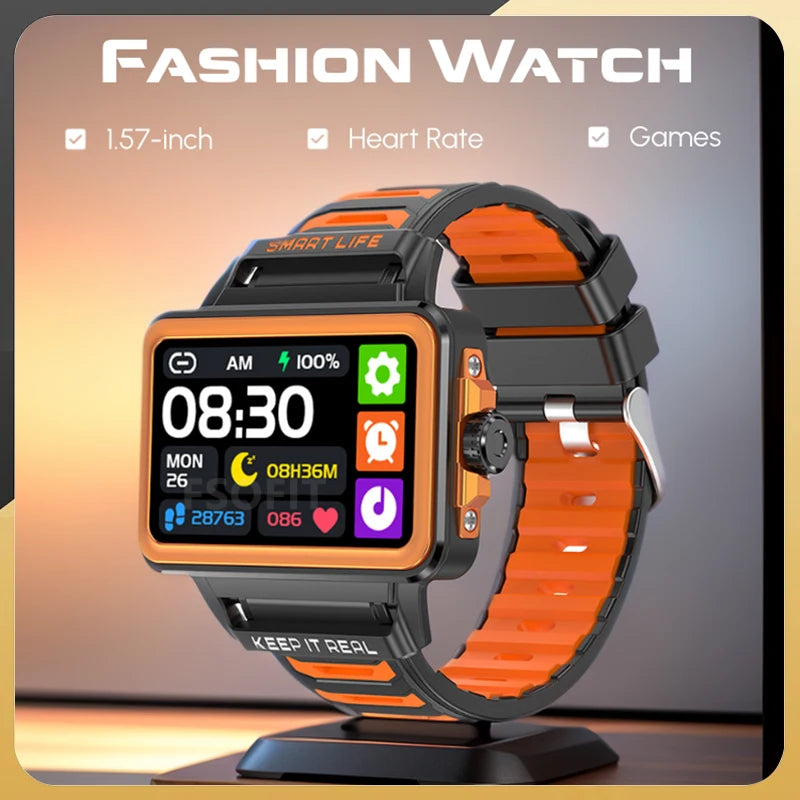 Nova personalidade da moda relógio inteligente 1.57 polegadas hd tela grande 24h contínua freqüência cardíaca monitor de sono jogo à prova dwaterproof água smartwatch
