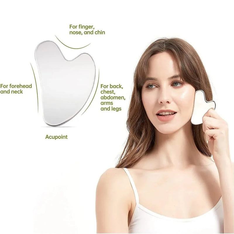 Rolo facial de aço inoxidável, conjunto rolo de massagem facial raspagem placa ferramentas de levantamento ante rugas pele apertar massageado