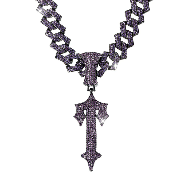 Espada roxa masculina colar hip hop espada pingente colar miami link corrente para estoque de jóias masculinas