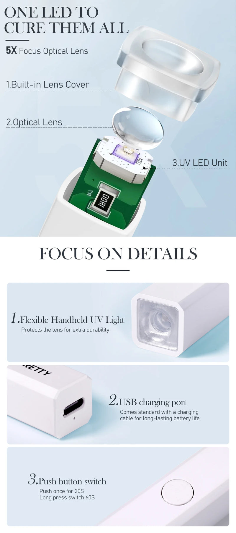 NASCIDO BONITA Luz UV portátil para unhas de gel Mini luz de unha portátil LED lâmpada de unha sem fio recarregável USB secador de unhas 1 peça