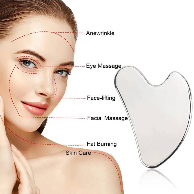 Rolo facial de aço inoxidável, conjunto rolo de massagem facial raspagem placa ferramentas de levantamento ante rugas pele apertar massageado