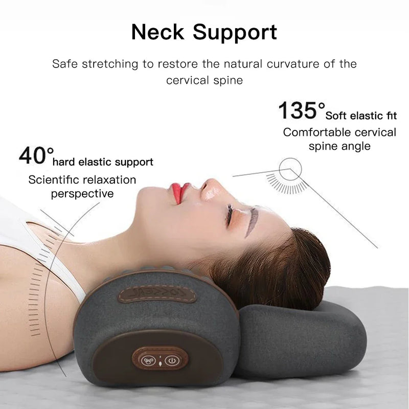 Travesseiro cervical massageado elétrico, compressa quente, massagem vibratória, tração no pescoço, relaxamento, travesseiro de espuma de memória, suporte para coluna