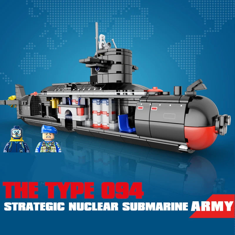 Militar o tipo 094 estratégico nuclear submarino blocos de construção kit clássico navios navais navio guerra barco tijolos modelo crianças brinquedos