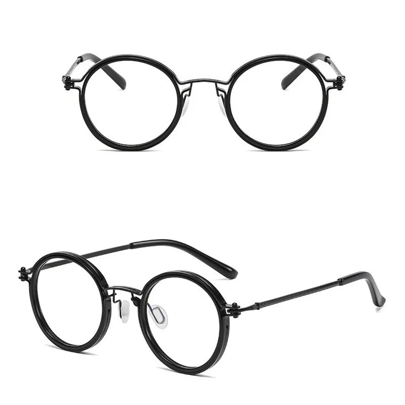 Prescrição oftalmológica,Óculos de leitura masculino luxo redondo quadro lupas lente clara anti luz azul óculos de leitura de metal novo