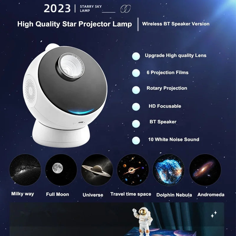 Romântico HD Ultra Clea Focus 3D Vision Galaxy Star Projetor Night Light BT Music Speaker para adultos crianças presentes de feriado